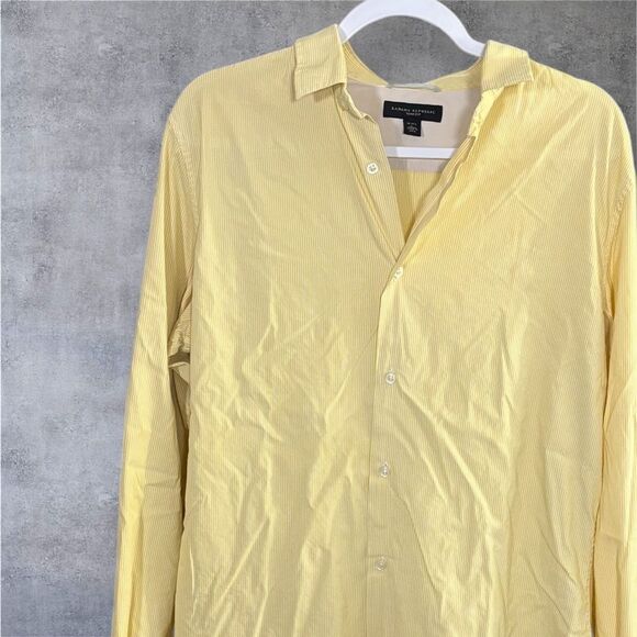 Banana Republic Slim Fit Yellow Striped Shirt butter yellow mens large - Picture 1 of 7